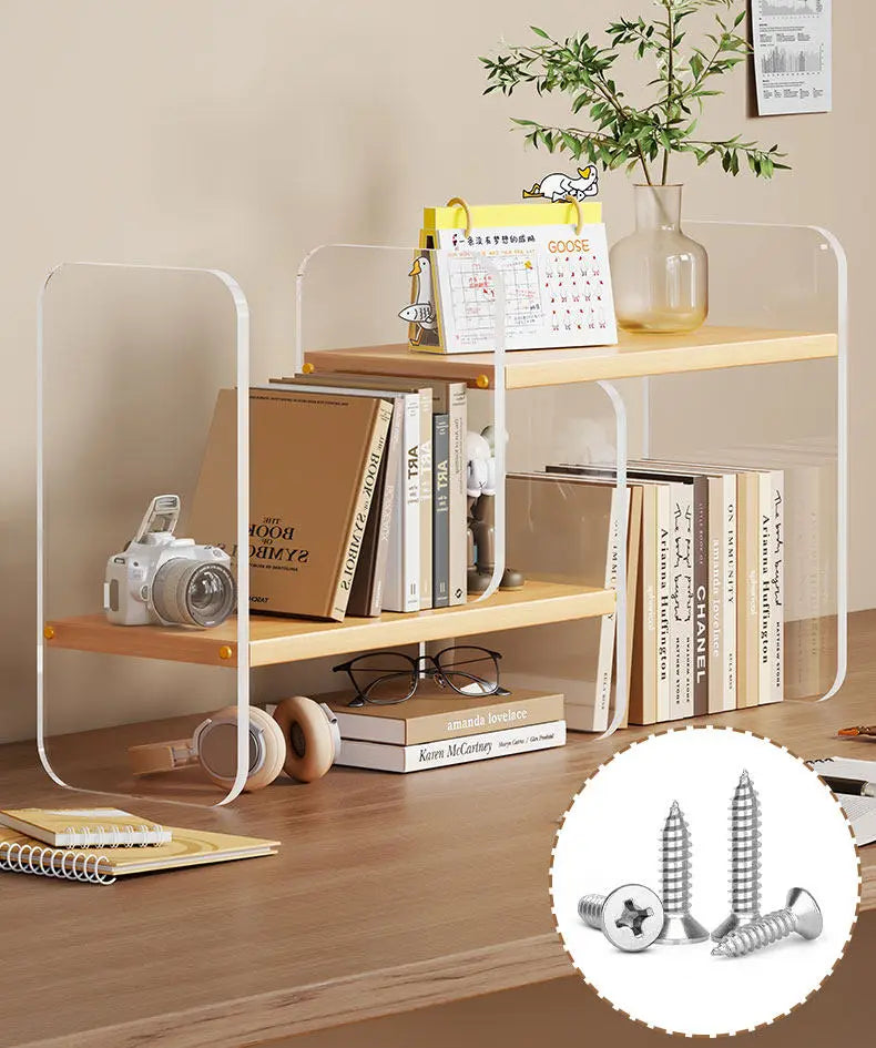 HANDMADE Simple Wood-Based Panel Shelf Sturdy Desktop Bookshelf Expandable Stationery Organizer Heavy-Duty Storage Rack for Office Desk