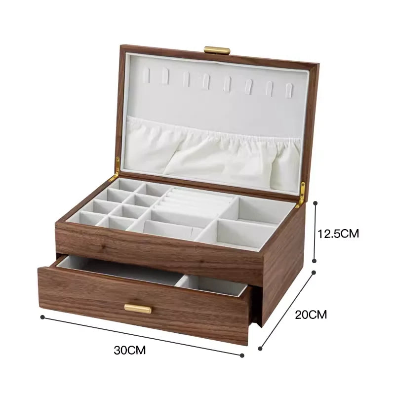 HANDMADE Black Walnut Jewelry Box Multi-Layer Jewelry Organizer Solid Wood Premium Ring Earring Display Case Retro Jewelry Storage Chest