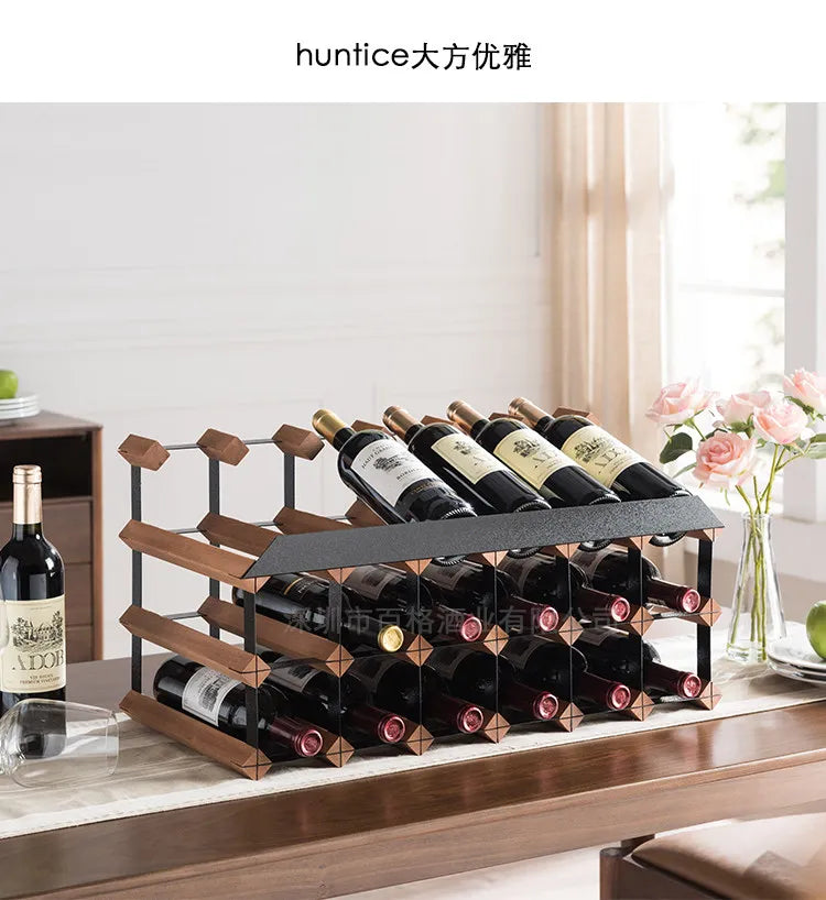 HANDMADE Wooden Wine Rack Display, Creative Slanted Bottle Holder for 6-8 Wines, Solid Wood Storage Stand for Home Bar, Dining Room Decor