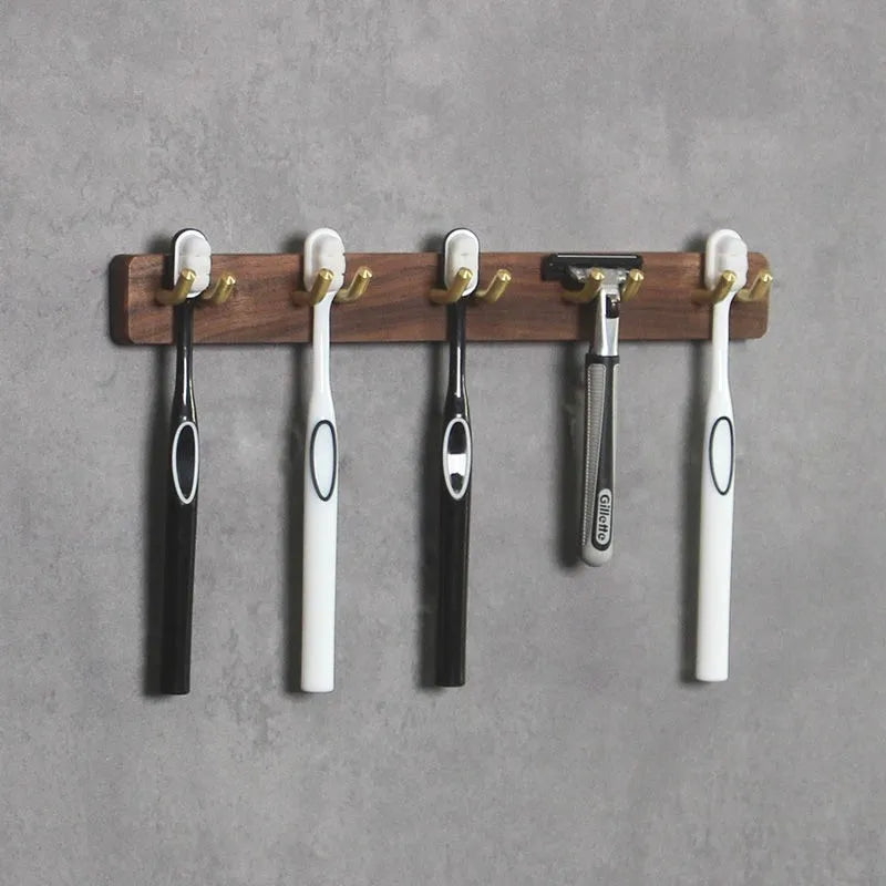 HANDMADE Black Walnut Wooden Toothbrush Hanger Toilet Storage Rack Toothbrush Cup Holder Toothpaste Storage Wall Hanger No Punching