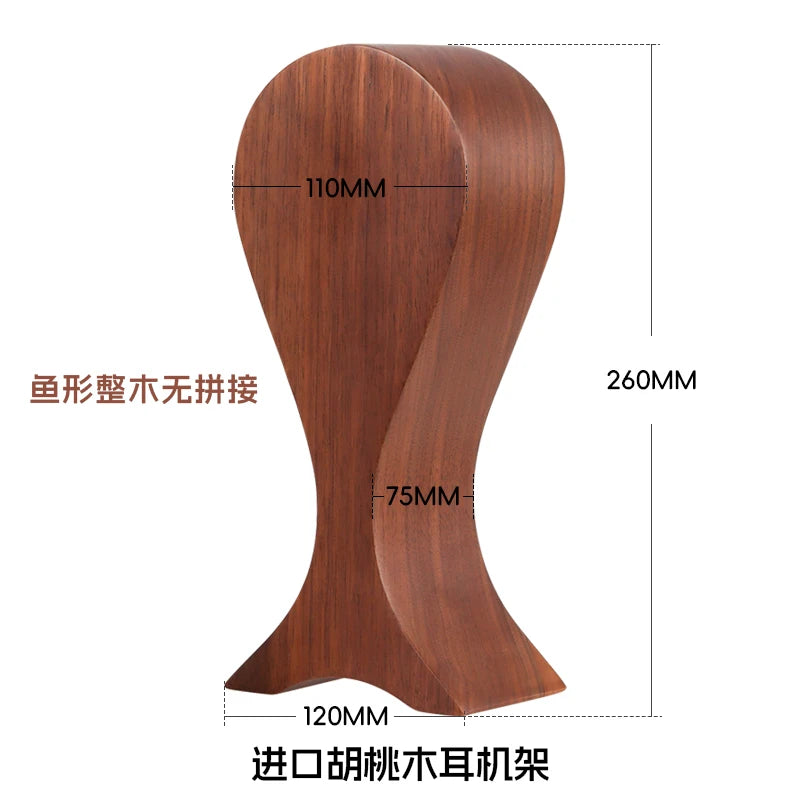 HANDMADE Black Walnut Wood Headphone Stand Pure Soild Wood Custom Creative Headphone Storage Stand Fish Shape Design Wooden Display Stand
