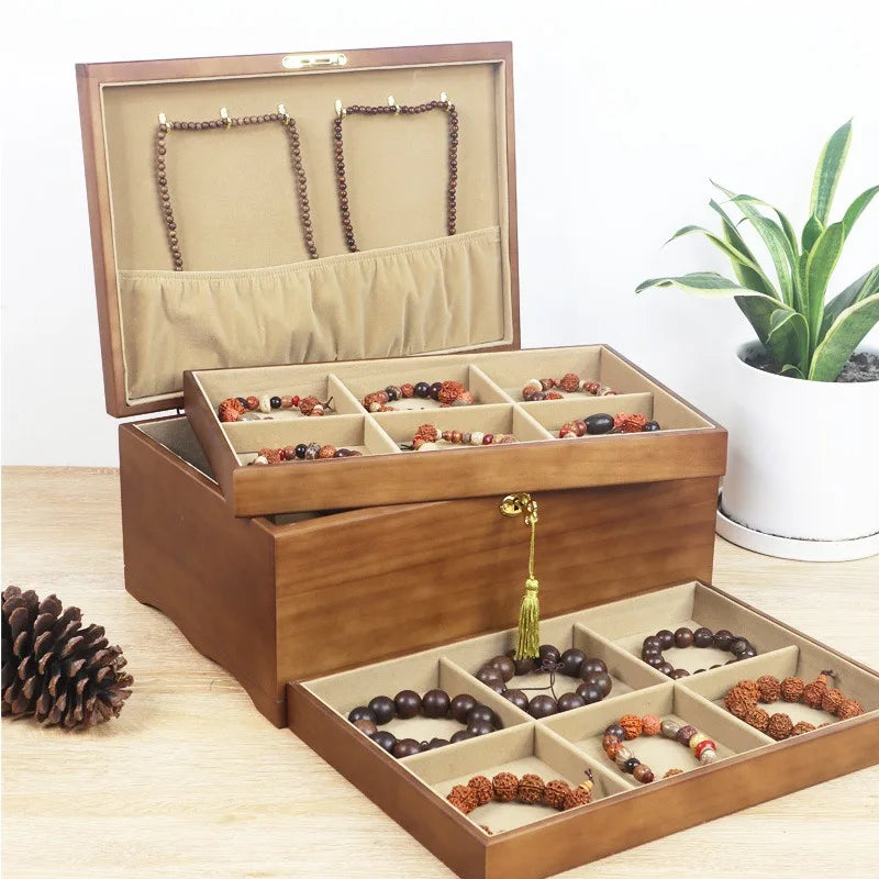 HANDMADE Solid Wood Jewelry Box Large Capacity with Lock Jewellery Case Necklace Bracelet Jewellery Boxes Multifunctional Jewelry Cases