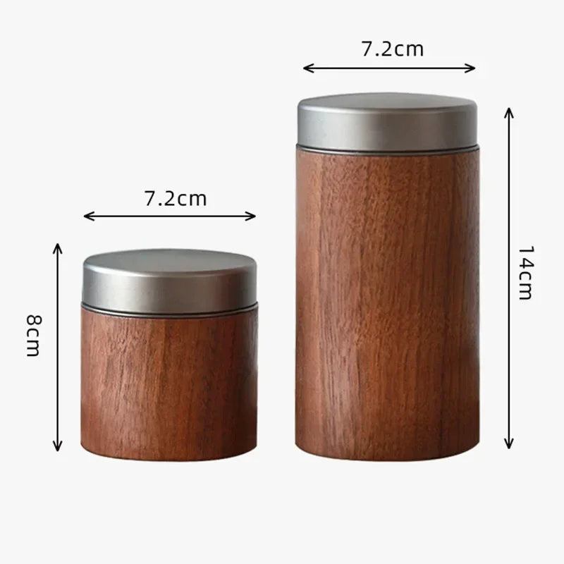 HADNMADE  Black Walnut Wood Tea Can – Premium Mini Tea Bin Aluminum Lid Sealed Storage Vintage Leaf Holder