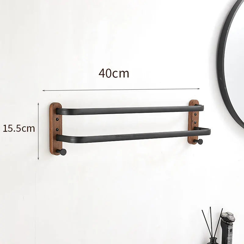 HANDMADE 40cm-60cm Wood Bathroom Towel Rack Black/White Aluminum Towel Holder Wall Hanging Multi Pole Triple Towel Bar With Hook