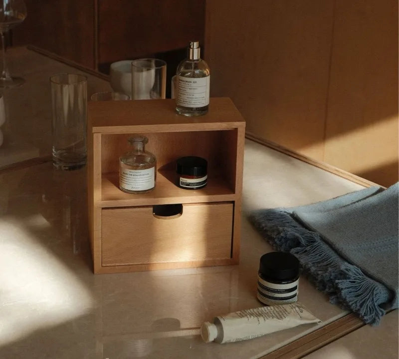 HANDMADE Wood Storage Box Makeup Organizer Boxes Luxury Bathroom Organization Case Multifunctional Accessory Organizing Cases with Drawer