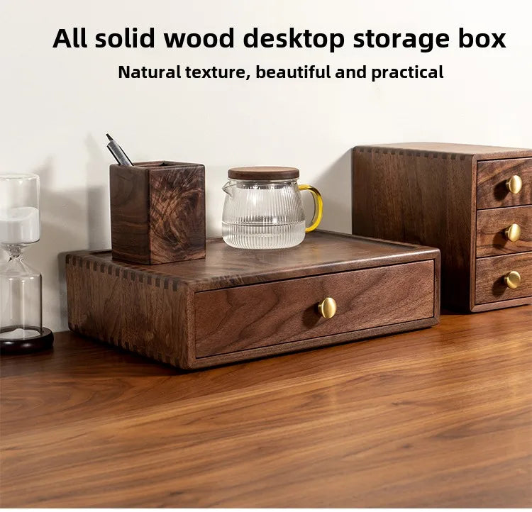 handmade A4 Paper File Storage Box Black Walnut Wood Storage Drawer Desktop Organizer with Brass Handle Flexible Combination Home Storage