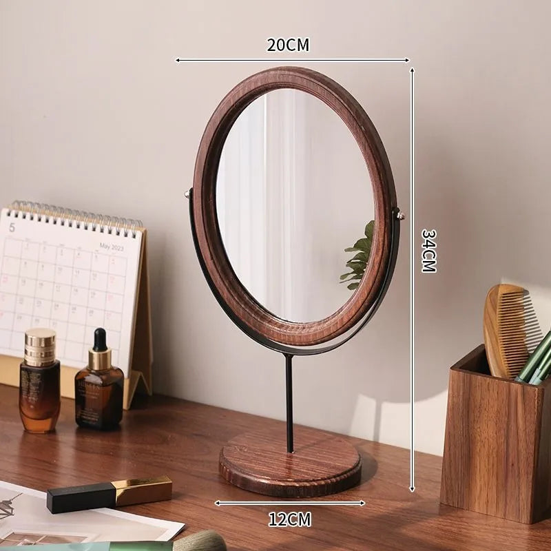 HANDMADE Espejo Decorativo Retro Chinese Style Wooden Vanity Mirror Rotatable Desktop Vanity Mirror Simple Dormitory Desktop Ornament