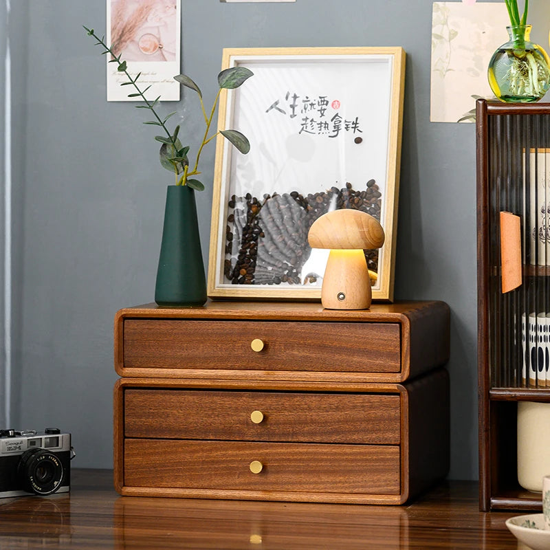 HANDMADE Solid Wood Multi-layer Desktop Organizer Drawers Tea Cup Holder for Office Coffee Machine Storage Shelf Kitchen Desk Organizer