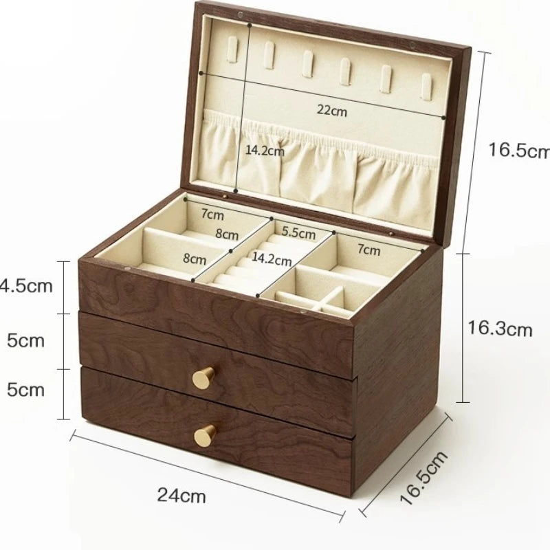 HANDMADE Black Walnut Jewelry Box Large Luxury Ring Storage Boxes Necklaces Earring Bracelet Display Case Jewellery Packaging Organizer