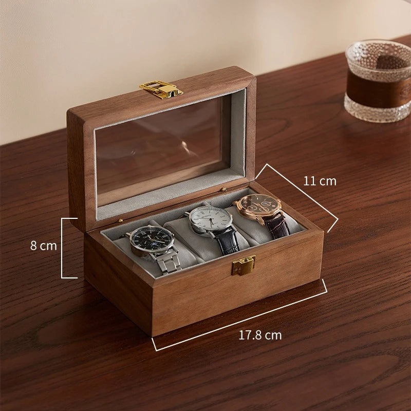 HANDMADE Black Walnut Watch Box Luxury Retro Watches Storage Boxes Man Mechanical Watch Display Case Transparent Skylight Organizer Gift