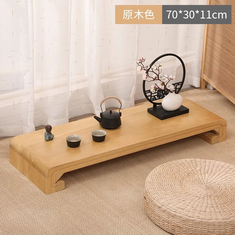 Hndmade Solid Wood Monitor Riser Office Desktop Computer Stand Screen Height Shelf with Storage Tatami Low Table Organizer for Home