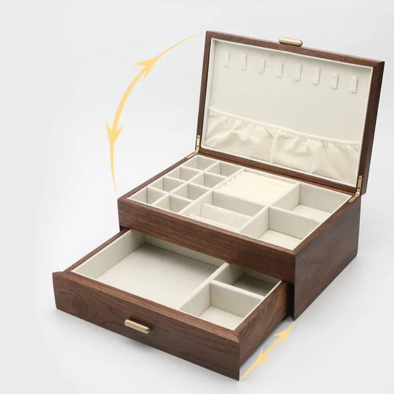 HANDMADE BLACK AMERICAN Walnut Wood Jewelry Box Wedding Luxury Trinket Storage Boxes Necklace Earrings Bracelet Display Case Jewelry Organizer Supplies
