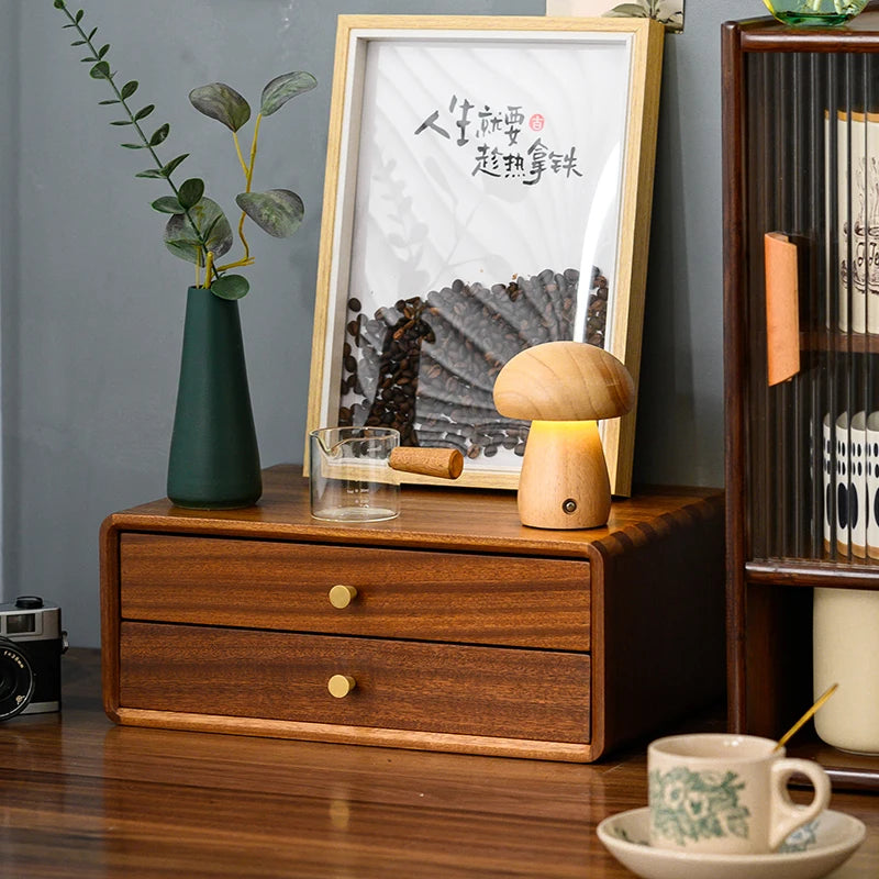 HANDMADE Solid Wood Multi-layer Desktop Organizer Drawers Tea Cup Holder for Office Coffee Machine Storage Shelf Kitchen Desk Organizer