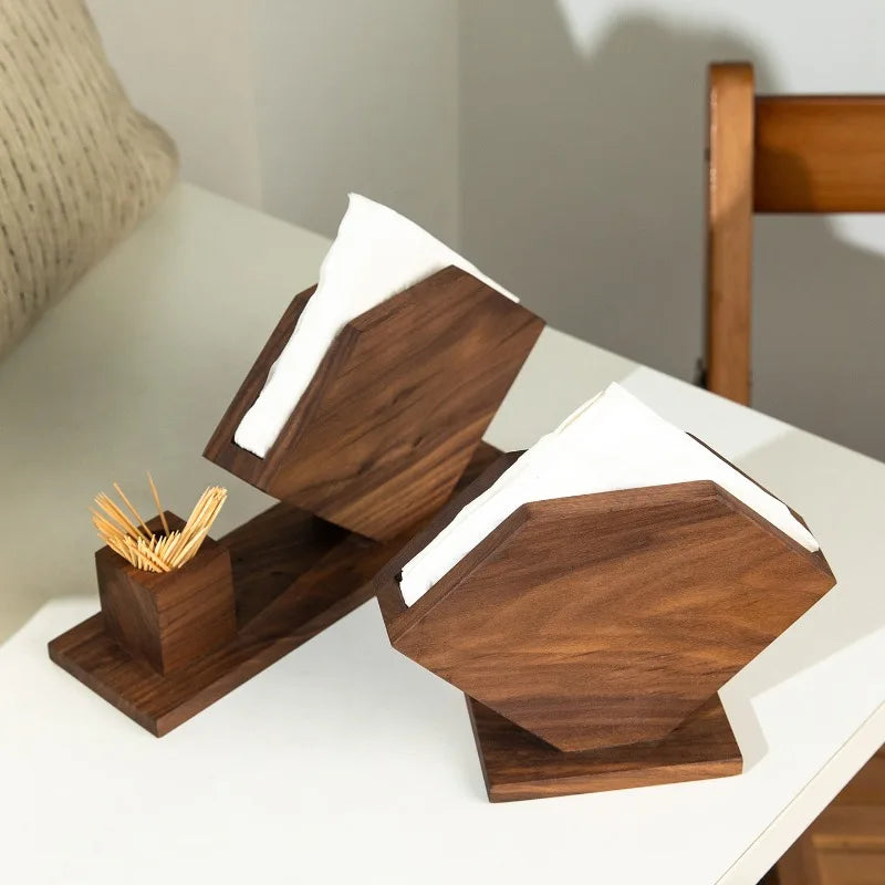 HANDMADE Walnut Vintage Square Tissue Box Cover, Multifunctional Standing Paper Holder, Elegant Desktop Organizer for  Kitchen Office