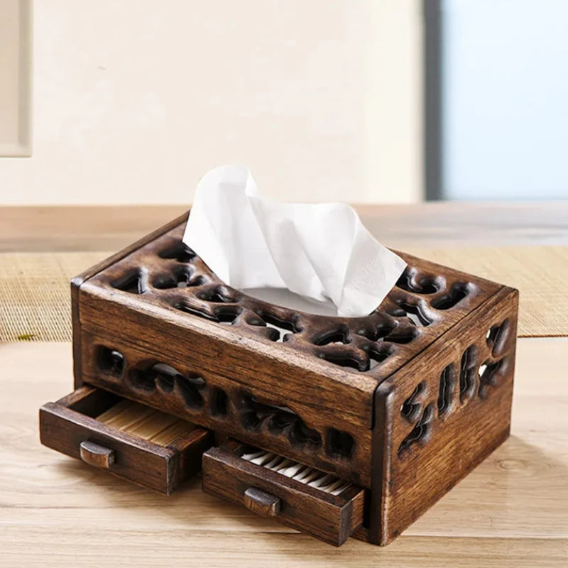 HANDMADE Solid Wood Multifunctional Tissue Box - Retro Living Room, Coffee Table & Desktop Tray for Napkin Storage and Home Decor