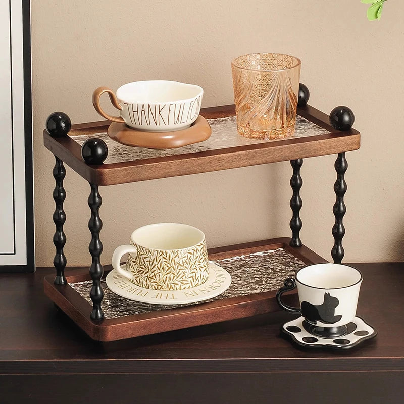 Premium Solid Wood 2-Tier Home Storage Shelf – Modern Double-Layer Display Rack & Countertop Organizer