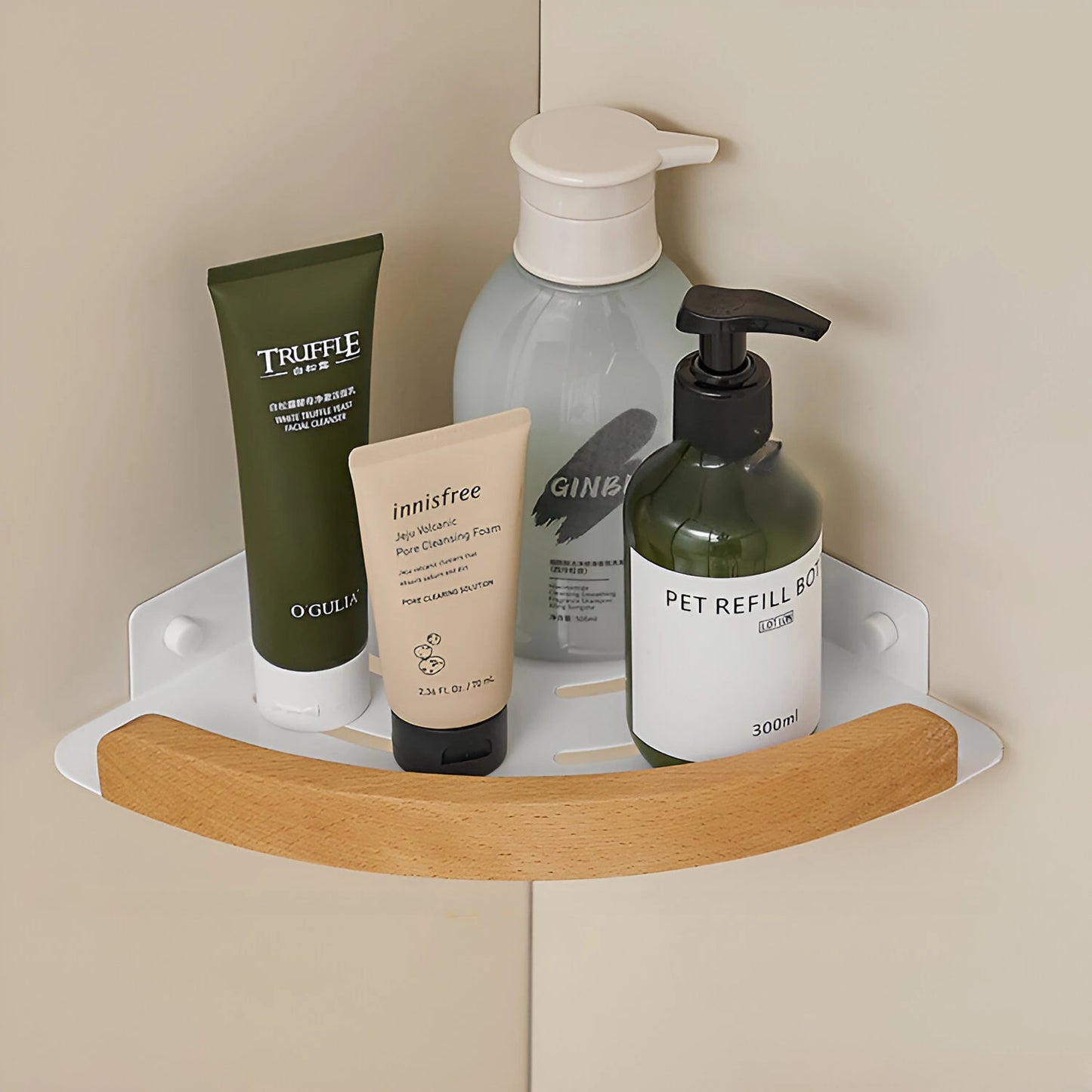 HANDMADE Bathroom storage rack wall mounted, bathroom toilet bathroom storage solid wood non perforated triangular frame wall corner rack