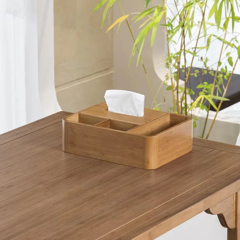 handamade Bamboo Desktop Tissue Box Waterproof Moisture-Proof Sturdy Durable Tissue Holder Organizer for Home Or Office