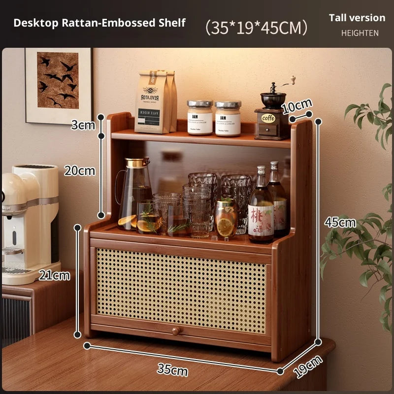 Multifunctional Bamboo Countertop Organizer Rack with Dustproof Door | Kitchen & Bathroom Storage Shelf