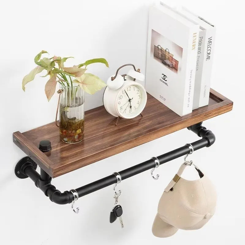 HANDMADE Solid Wood Home Storage Rack Entryway Key Organizer with Moisture-Proof Shelf And Stainless Steel Rod for Hallway Organization