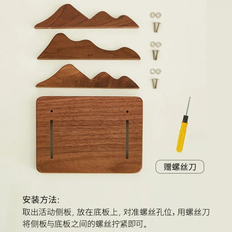 HANDMADE Laptop Vertical Storage Stand Custom Soild Wood Landscape Theme Walnut Wood Base Stand Desktop Decoration Custom Wooden Stand