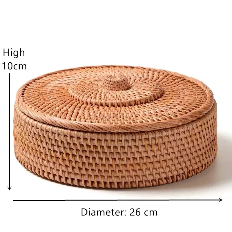 handmade rattan basket storage New Hand-woven Basket Primary Colours Simple Retro Rattan Storage Boxes with Lids Jewelry Tea Set Storage Boxes Household Items