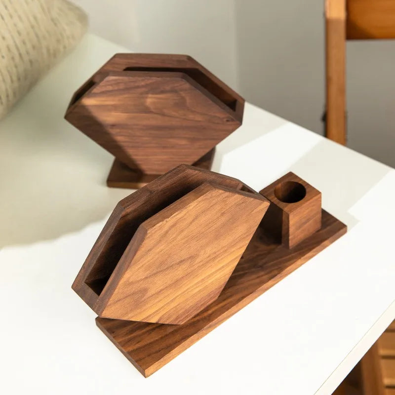 HANDMADE Walnut Vintage Square Tissue Box Cover, Multifunctional Standing Paper Holder, Elegant Desktop Organizer for  Kitchen Office