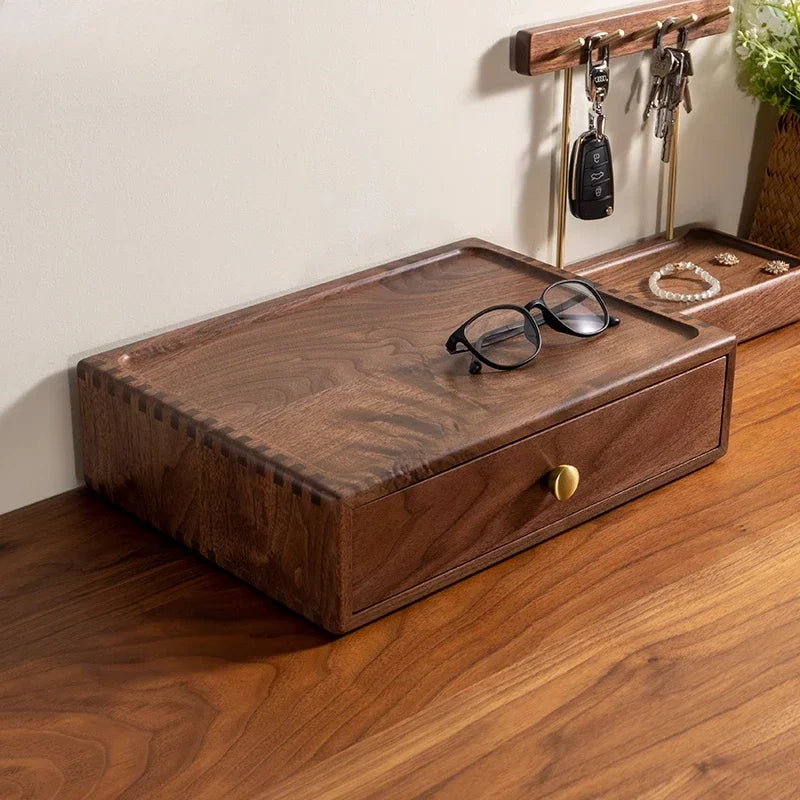 handmade A4 Paper File Storage Box Black Walnut Wood Storage Drawer Desktop Organizer with Brass Handle Flexible Combination Home Storage