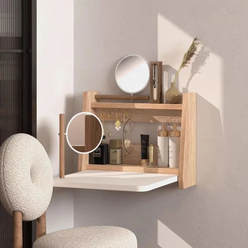 WOOD PINE HANDMADE WALL STORAGE Suspended Vanity Table Wooden Folding Dressing Tables Modern Makeup Desk Multipurpose Simple Dressers Desks Bedroom Furniture