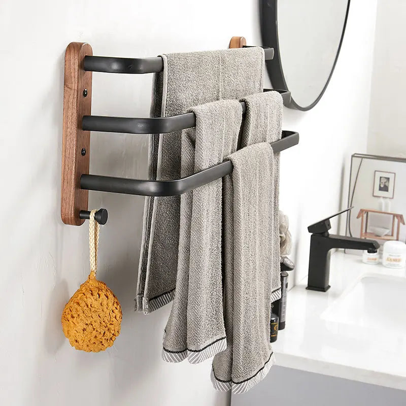 HANDMADE 40cm-60cm Wood Bathroom Towel Rack Black/White Aluminum Towel Holder Wall Hanging Multi Pole Triple Towel Bar With Hook