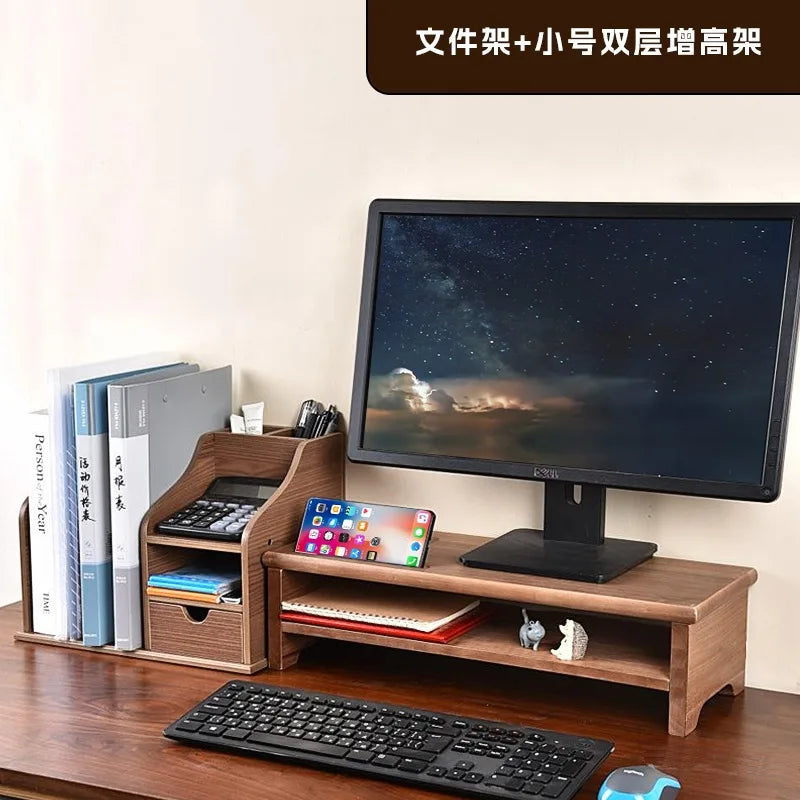 HANDMADE OAK WOOD SCREEN HOLDER WITH CHARGERS Desktop Monitor Riser Office Computer Stand with USB Extension Solid Wood Drawer Organizer Space-Saving Storage Frame for Desk
