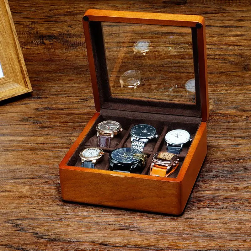 BAMBOO HANDMADE WATCCH CARE STORAGE Solid Wood Watch Storage Box Men Wrist Watches Organizer Boxes with Transparent Window Retro Bracelet Jewelry Display Case