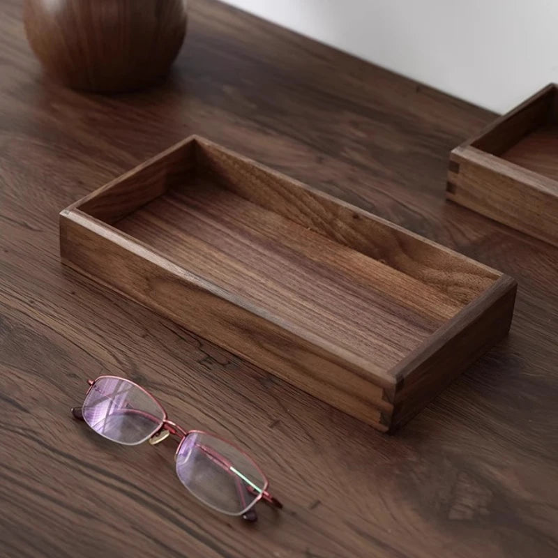 HANDMADE Black Walnut Storage Tray Lidless Entryway Organizer Box for Desk Solid Wood Remote Control Holder Bedroom Makeup Storage Box