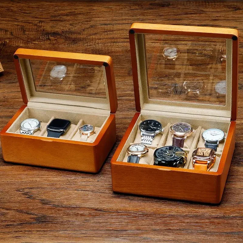 BAMBOO HANDMADE WATCCH CARE STORAGE Solid Wood Watch Storage Box Men Wrist Watches Organizer Boxes with Transparent Window Retro Bracelet Jewelry Display Case