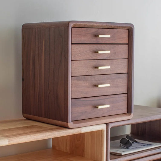 HANDMADE Black Walnut Mini Tea Storage Cabinet Multi-Layer Desktop Organizer Solid Wood Drawer Chest Compact Dust-Proof Tea Caddy Display