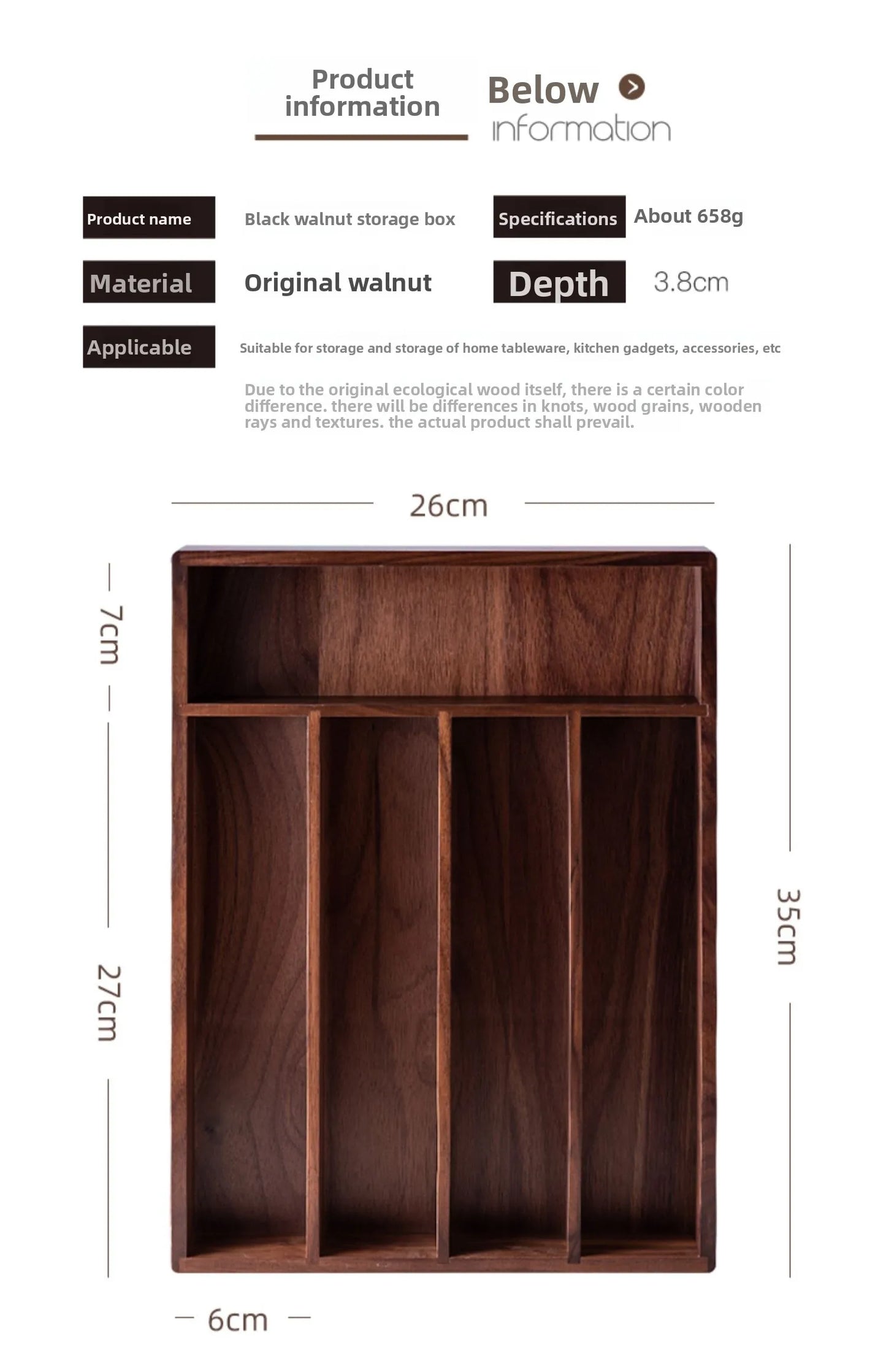 BHANDMADE lack Walnut Utensil Organizer Wooden Cutlery Tray for Kitchen Luxury Knife/Fork Storage Box High-grade Spoon Chopsticks Holder