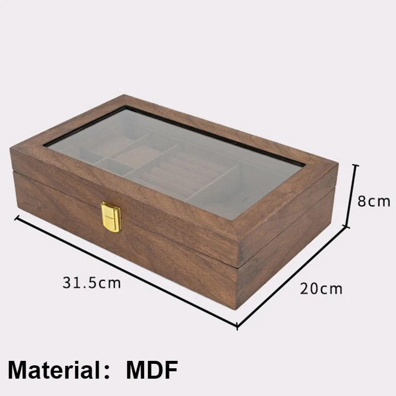 HANDMADE Walnut Wood Jewelry Box Luxury Retro Watch Storage Boxes Mirror Necklace Bracelet Display Case Jewellery Organizer Packaging