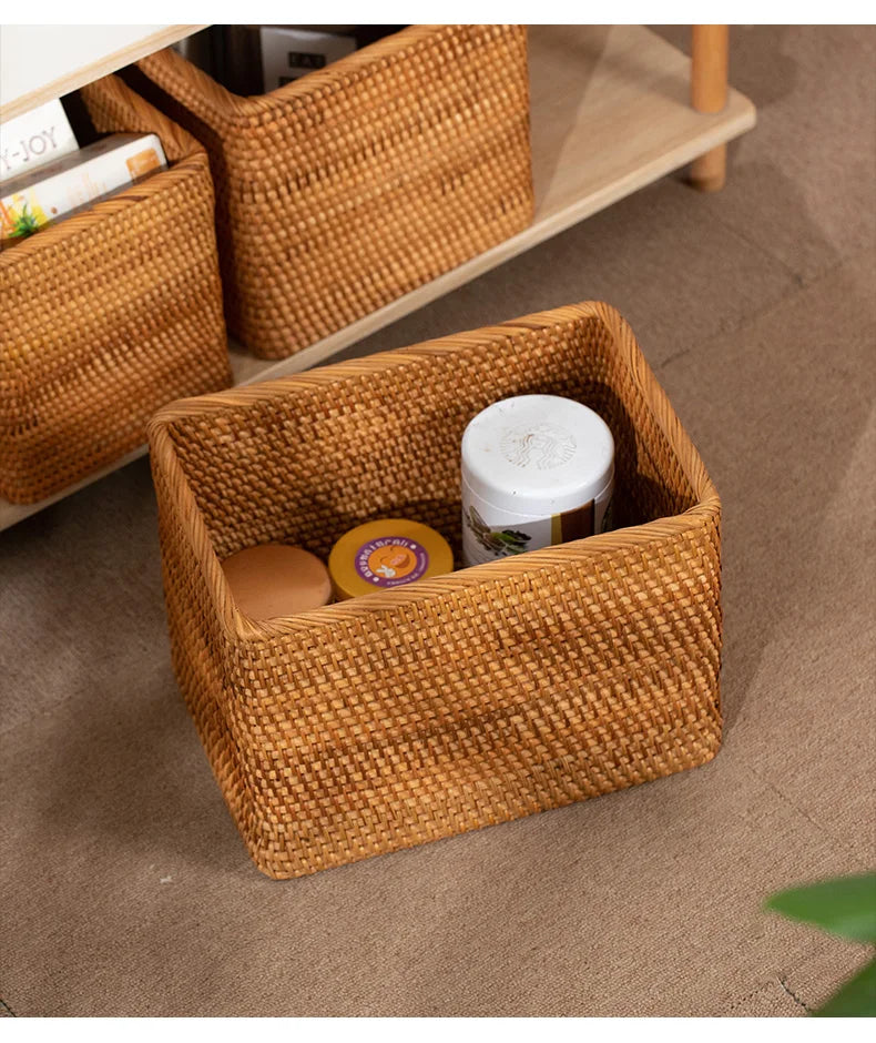 hadnmade Bamboo Woven Basket Box Minimalist Home Rattan Storage Basket Rectangular Woven Sundries Sorting Clothing Storage Box