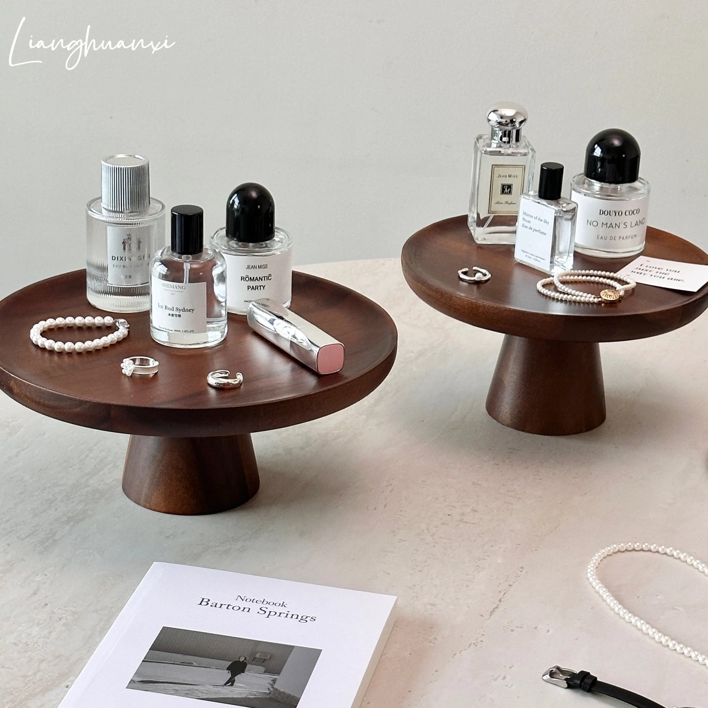 handmade Solid Wood Perfume Rack Living Room Dim Sum Dish Retro High Foot Jewelry Tray Walnut Color Dessert Table Display Wood Fruit Tray