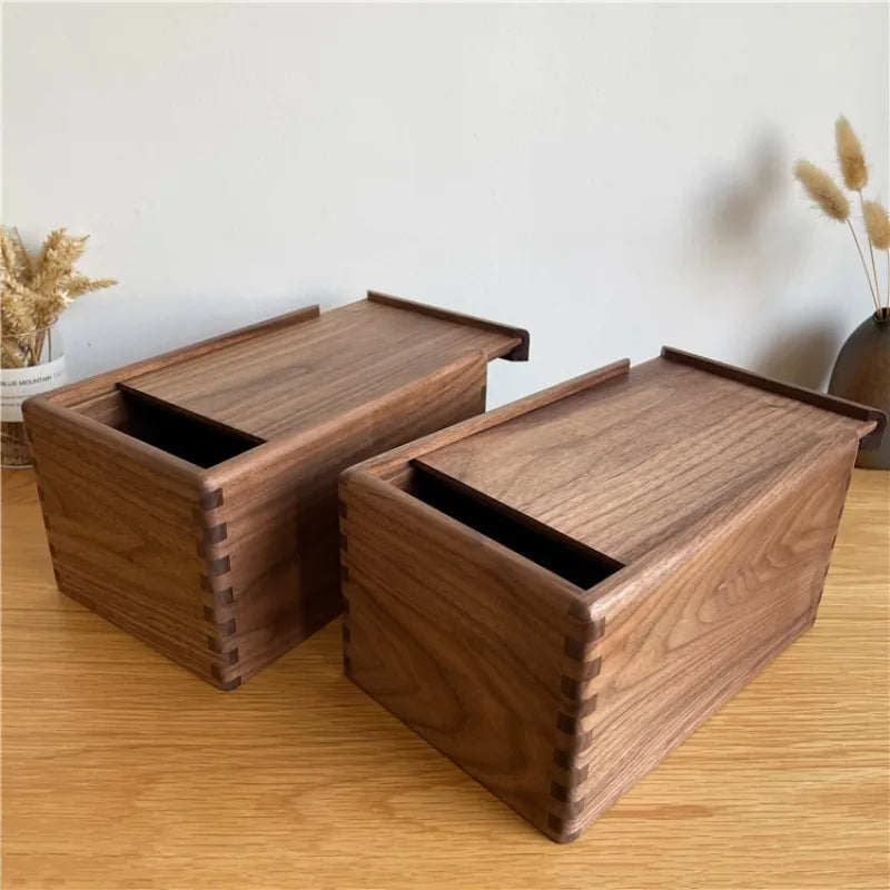 HANDMADE Pull-Out Storage Box North American Walnut Desktop Organizer Precision Crafted Wooden Drawer with Lid Elegant Sundry Organizer