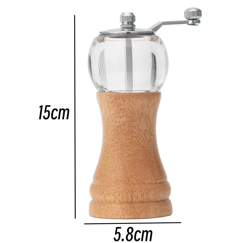 HANDMADE ACACIA WOOD Hand-crank Pepper Grinder,Ceramic Core,Vase/Wine Jar/Sphere Style Spice Pepper Mill,Multi-purpose Salt Shakers,Wooden,BBQ Mill