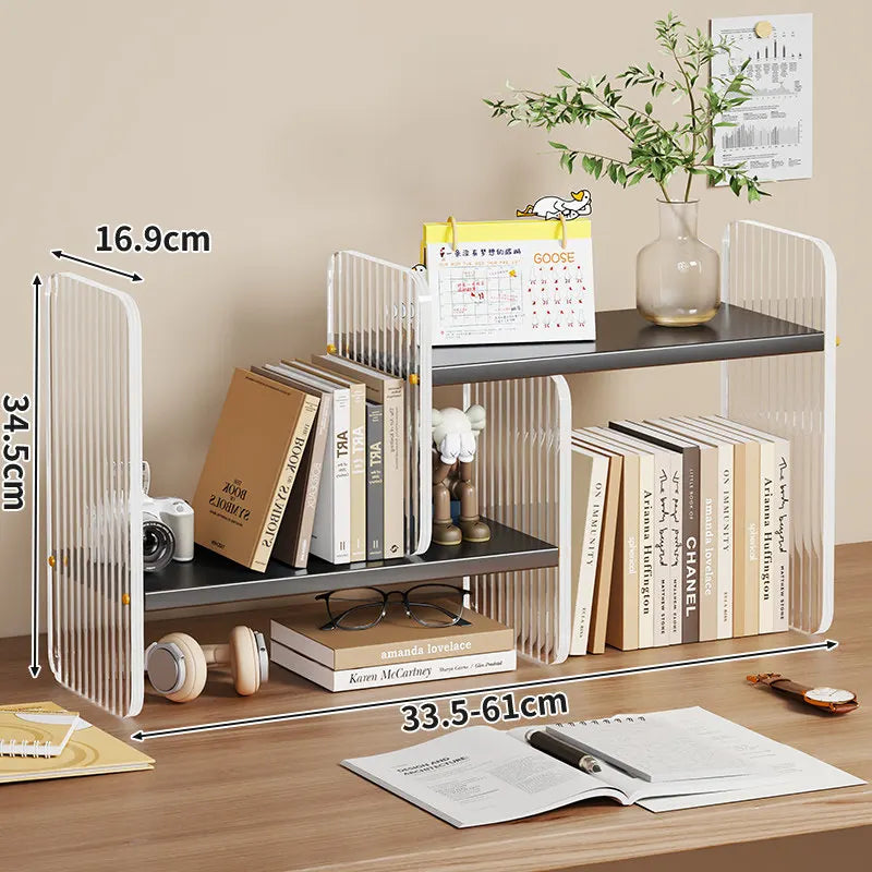 HANDMADE Simple Wood-Based Panel Shelf Sturdy Desktop Bookshelf Expandable Stationery Organizer Heavy-Duty Storage Rack for Office Desk
