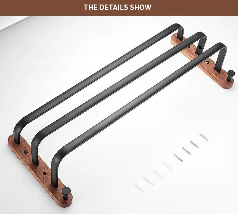 HANDMADE 40cm-60cm Wood Bathroom Towel Rack Black/White Aluminum Towel Holder Wall Hanging Multi Pole Triple Towel Bar With Hook