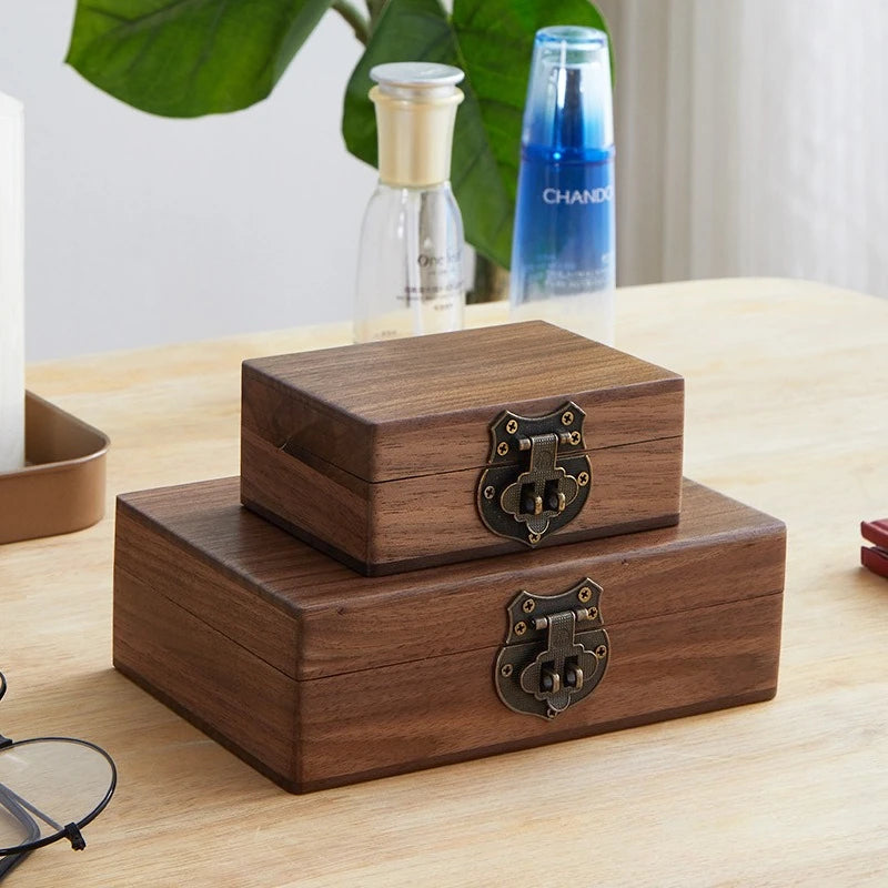 BALCK WALNUT HADNMADE Solid Wood Jewelry Box Luxury Retro Storage Boxes Earring Necklace Ring Display Case Jewellery Accessories Organizer Supplies