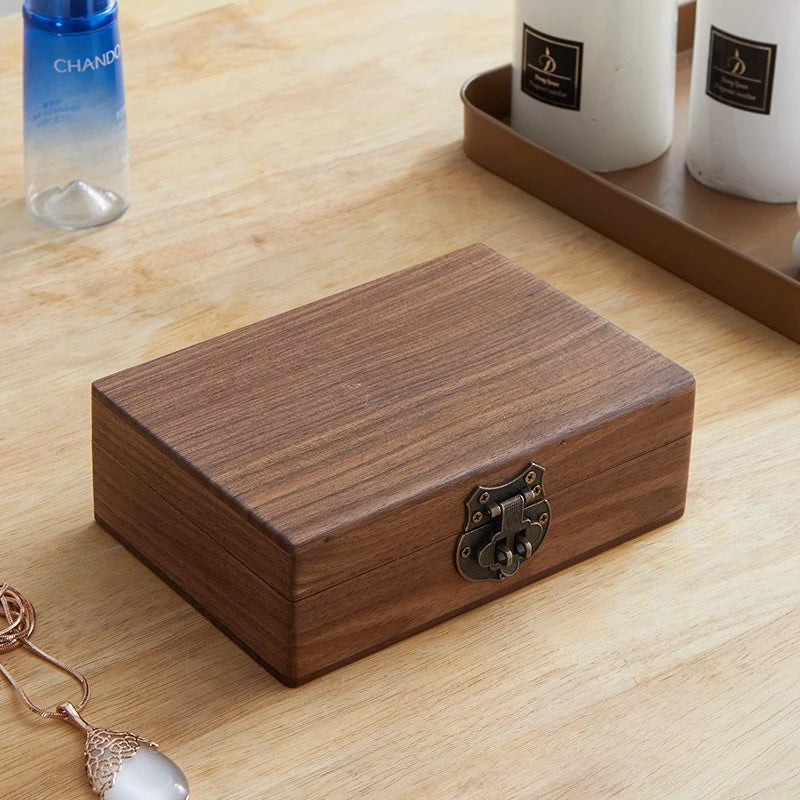 BALCK WALNUT HADNMADE Solid Wood Jewelry Box Luxury Retro Storage Boxes Earring Necklace Ring Display Case Jewellery Accessories Organizer Supplies