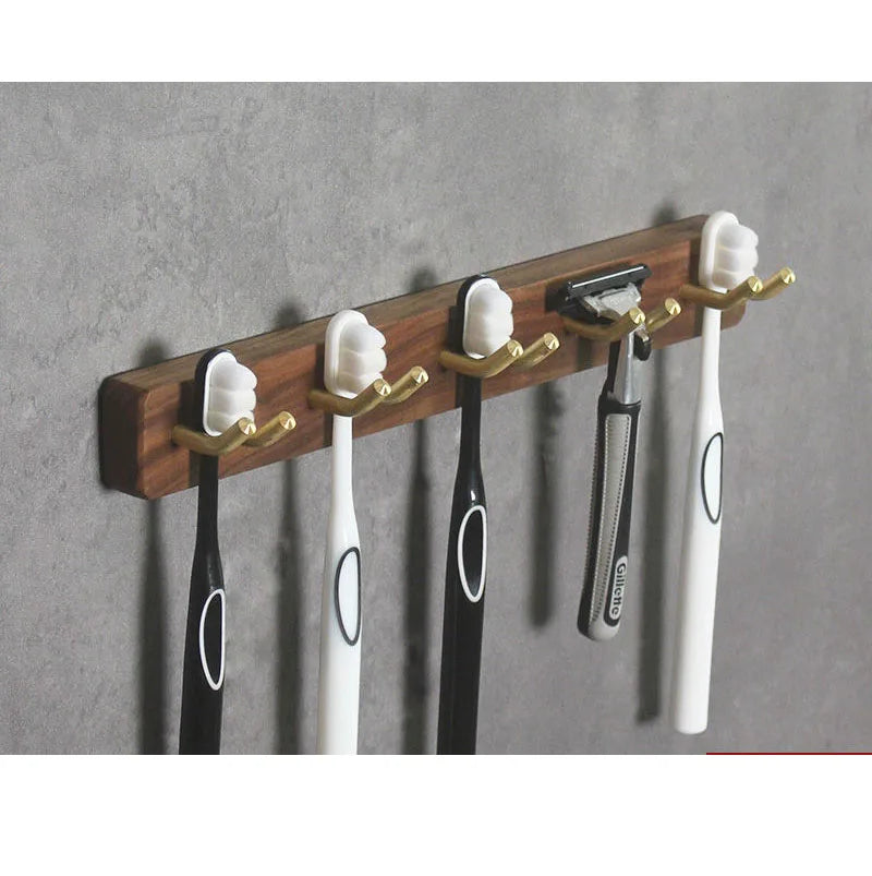 HANDMADE Black Walnut Wooden Toothbrush Hanger Toilet Storage Rack Toothbrush Cup Holder Toothpaste Storage Wall Hanger No Punching