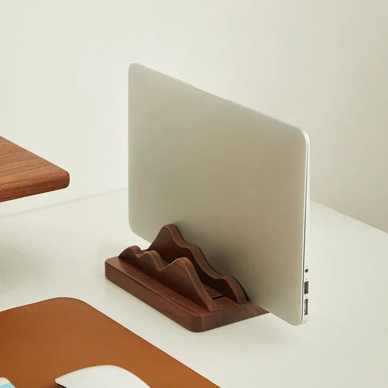HANDMADE Laptop Vertical Storage Stand Custom Soild Wood Landscape Theme Walnut Wood Base Stand Desktop Decoration Custom Wooden Stand