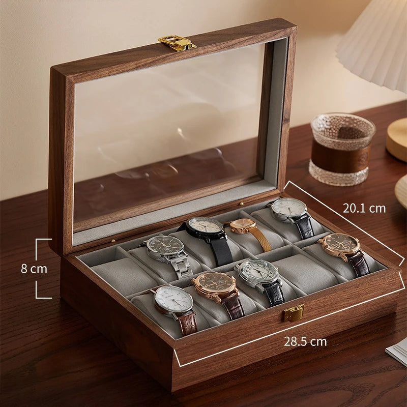 HANDMADE Black Walnut Watch Box Luxury Retro Watches Storage Boxes Man Mechanical Watch Display Case Transparent Skylight Organizer Gift
