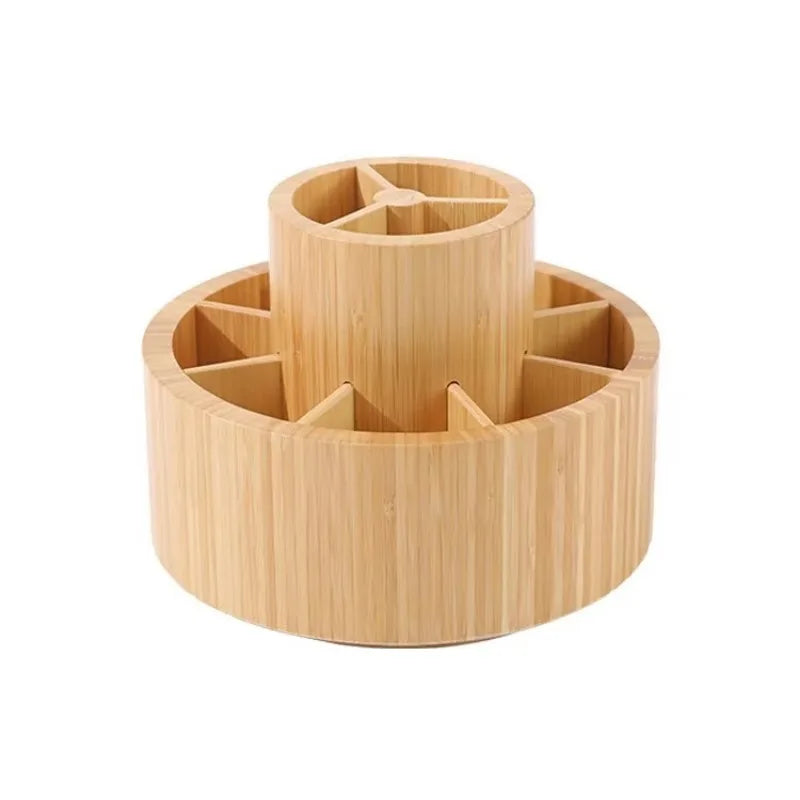 HANDMADE UNIVERSAL Brush Holder for Vanity Rotating Bamboo Pen Stand for Office Desk Circular Stationery Organizer for Home Workspace