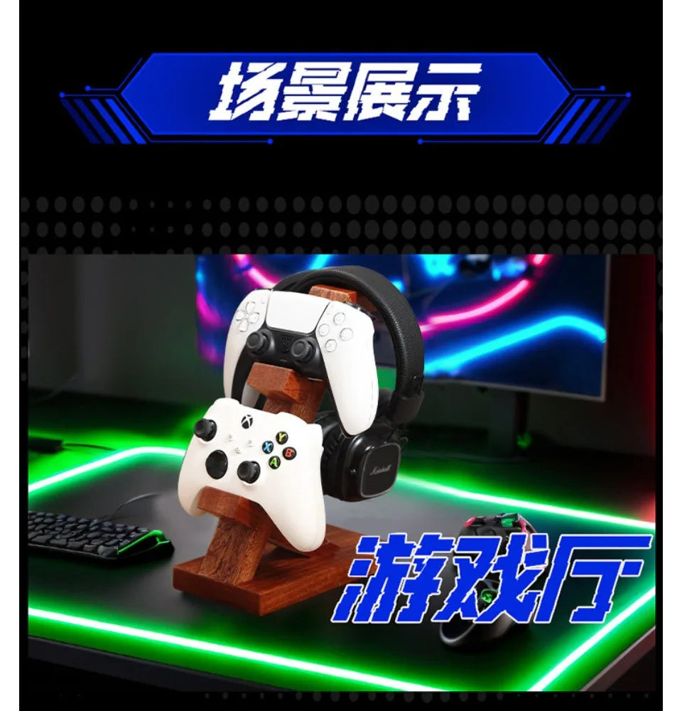 HANDMADE WOODEN  Game Controller Earphones Stand for  HolderWalnut Wood Creative Figurine Game Peripheral Accessories